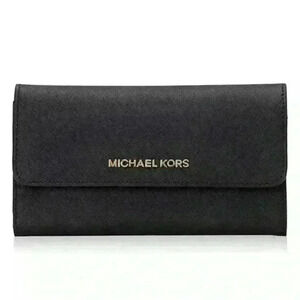 MICHAEL KORS TRIFOLD WALLET LARGE  BLACK WITH GOLD HARDWARE